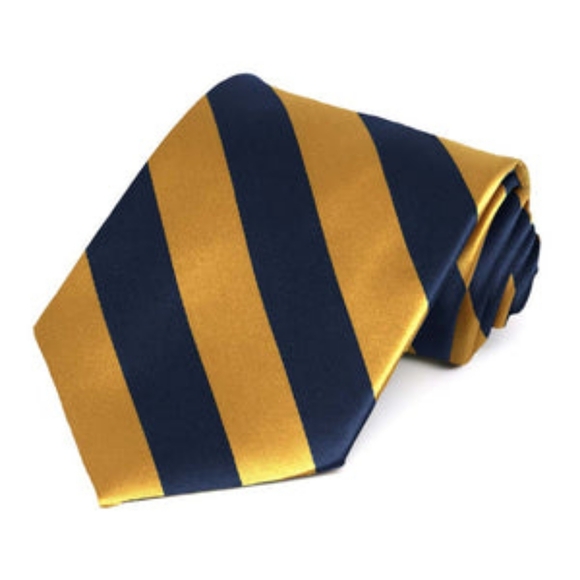 Tiemart Navy Blue and Gold Bar Striped Tie - Picture 1 of 6